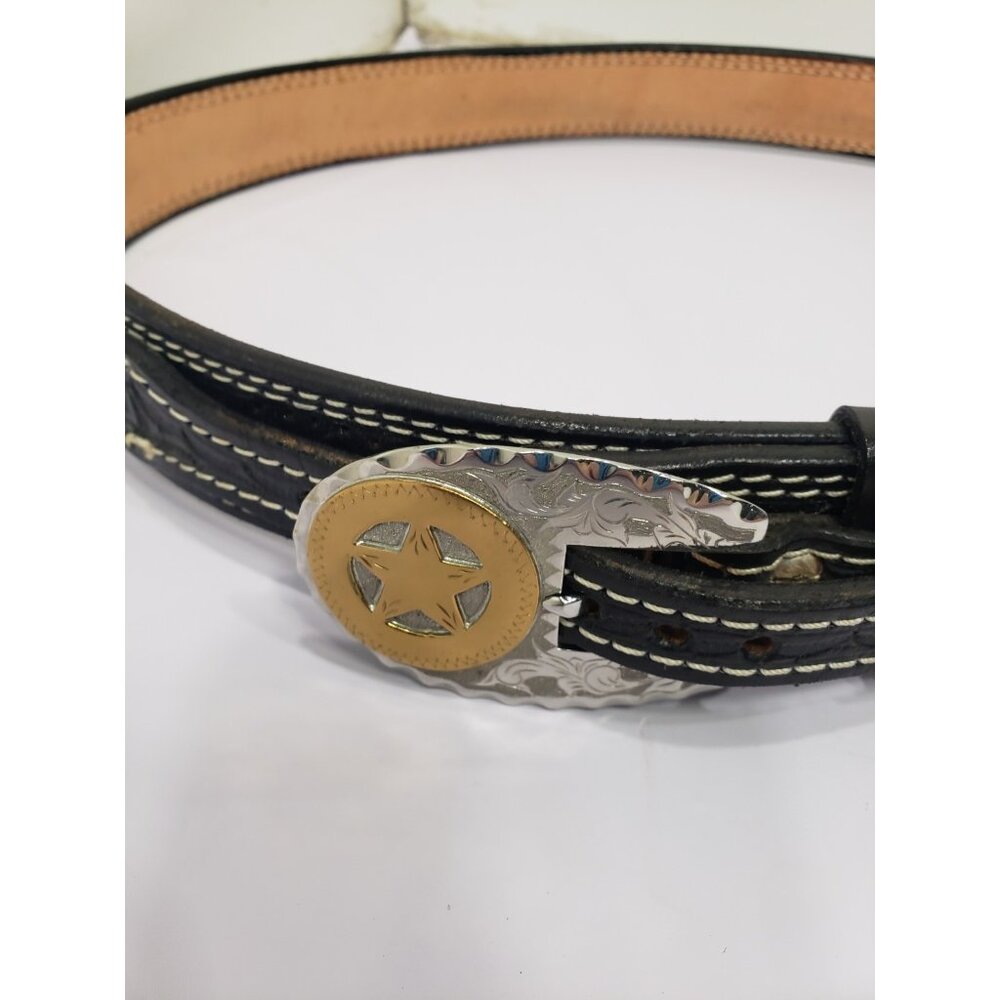 Black Leather Gold Star Silver Belt Buckle Handmade By B. Sierra Eastham Unit